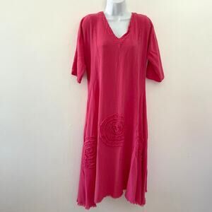 Oh My Gauze Dress Womens 1 S/M Pink Flowy Boho Artsy Hippie Lagenlook Midi
